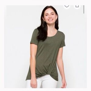 Nine Britton Olive Striped Short Sleeve Top